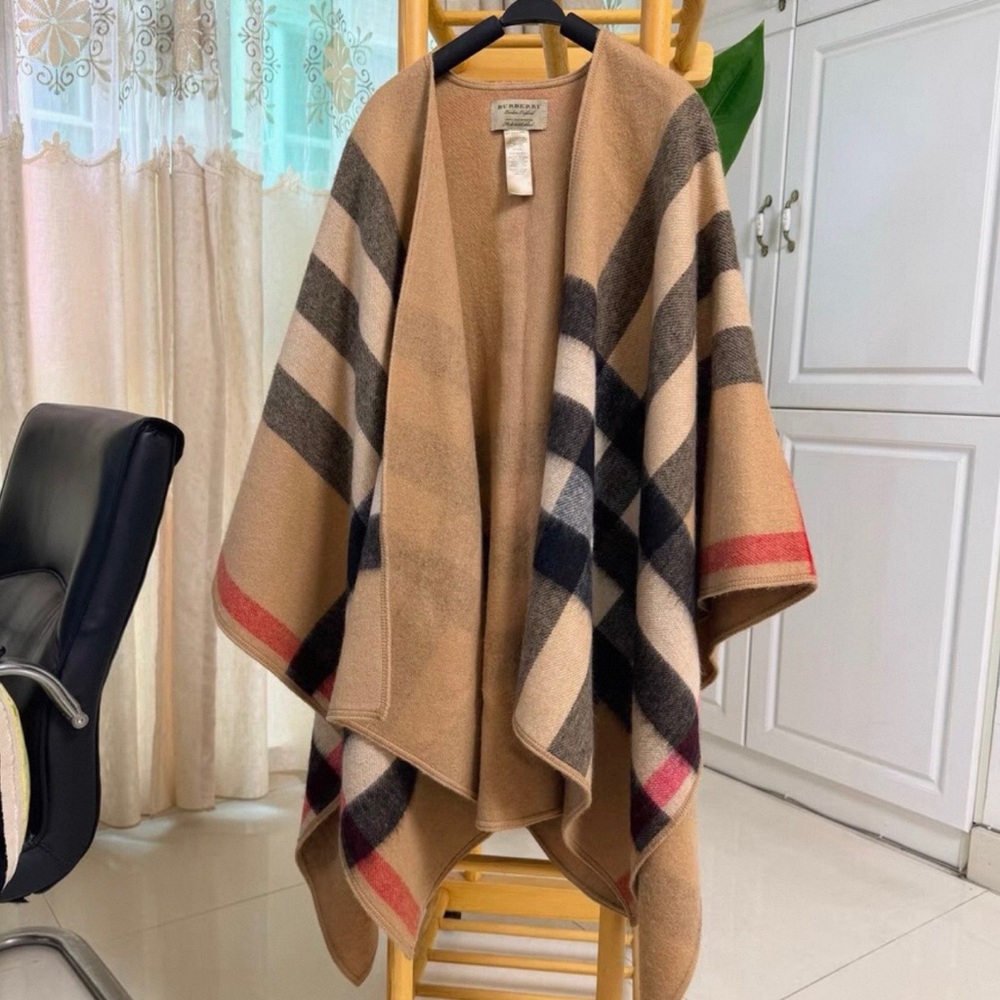 Burberry Tan and Black Check Cape